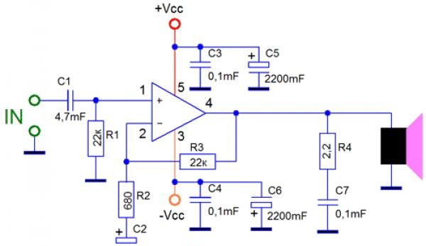 Lydforstærker på TDA2030A chip