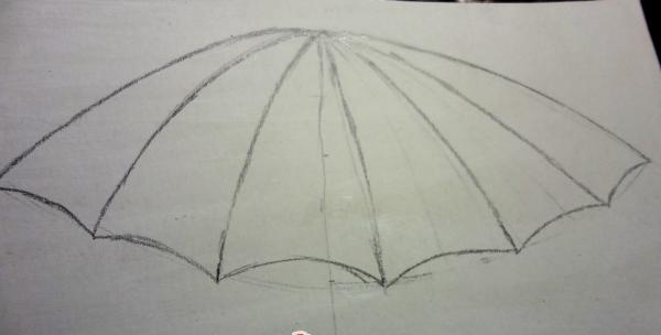 Tegning af den indledende skitse af en paraply