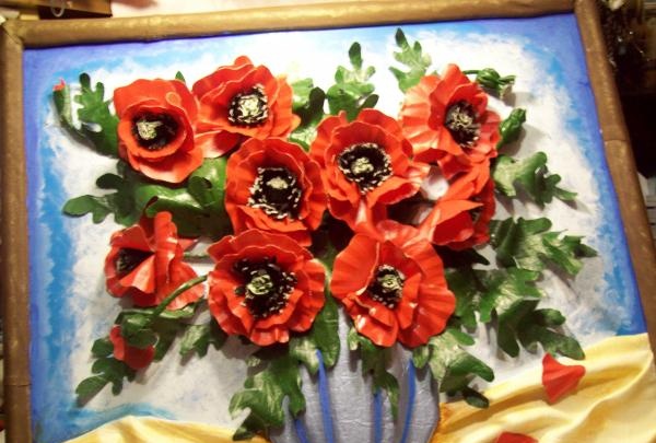 Faux leather poppies