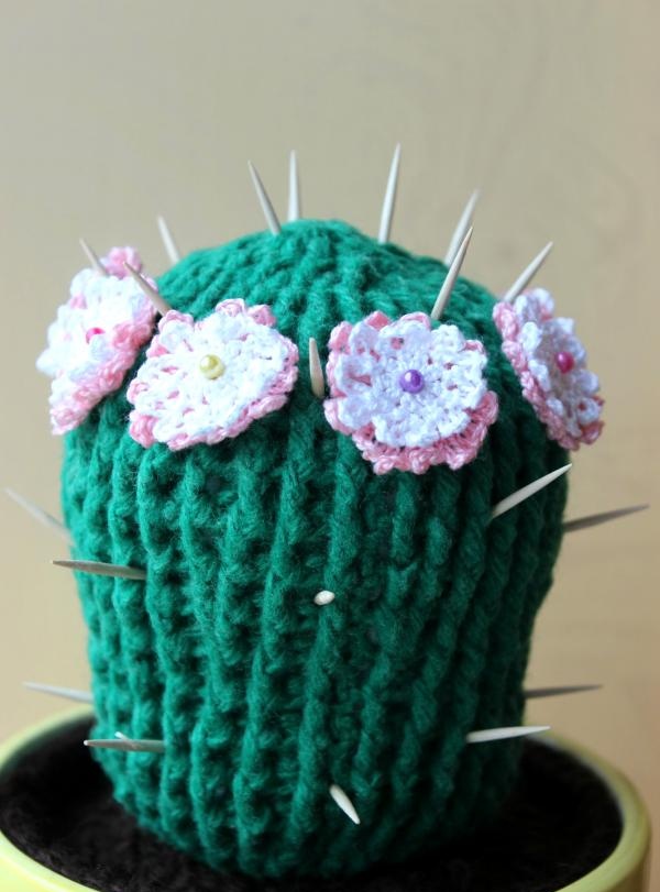 Kaktusy kwitnące na szydełku