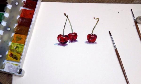 Hvordan male et kirsebær i akvarell