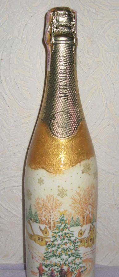 decoupage champagne bottle