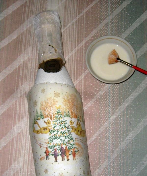 bottiglia di champagne decoupage