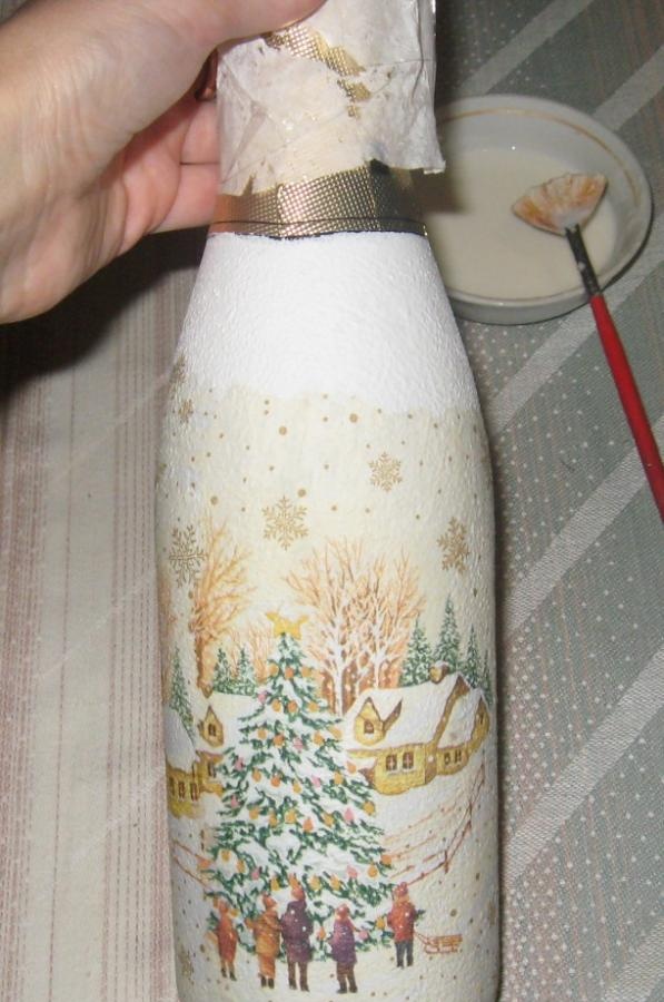 bottiglia di champagne decoupage