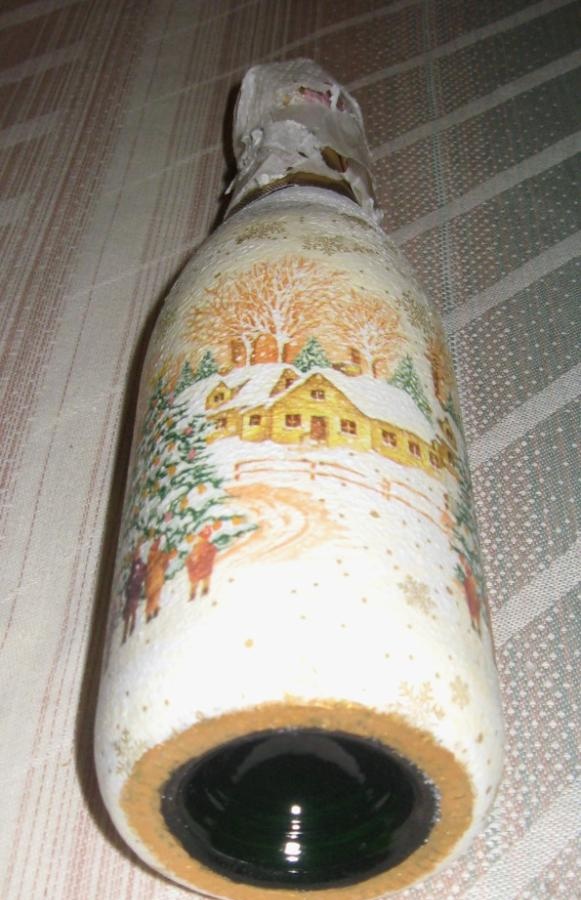 bottiglia di champagne decoupage