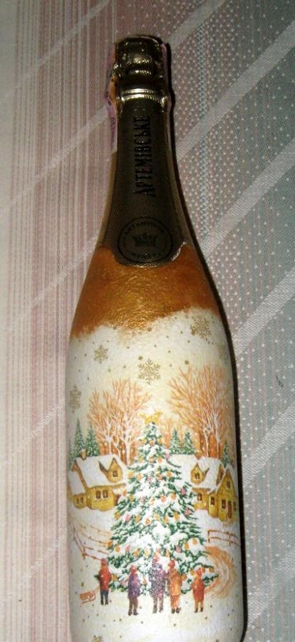 botella de champán decoupage