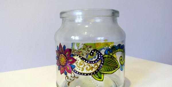 Stained glass painting of a jar