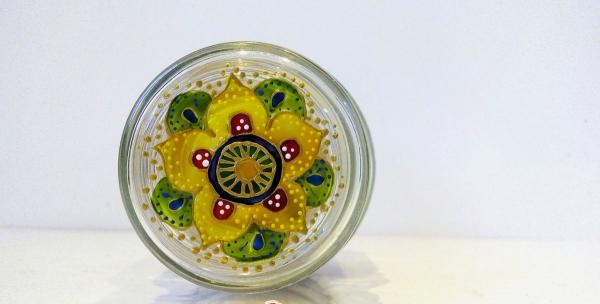 Stained glass painting of a jar