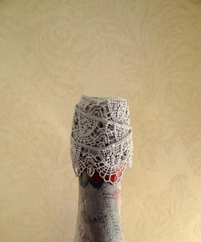 bottiglia di champagne decoupage