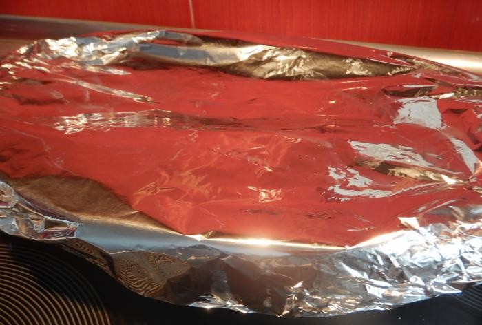 Cover the pan with foil