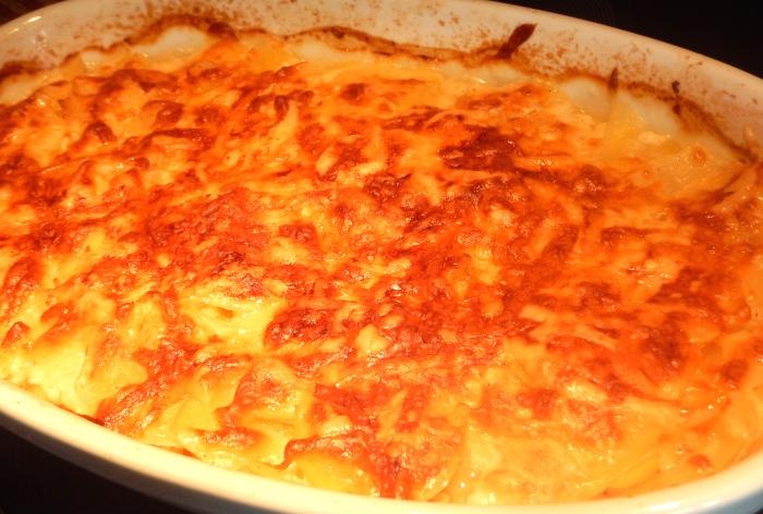 Potatoes baked in cream and milk