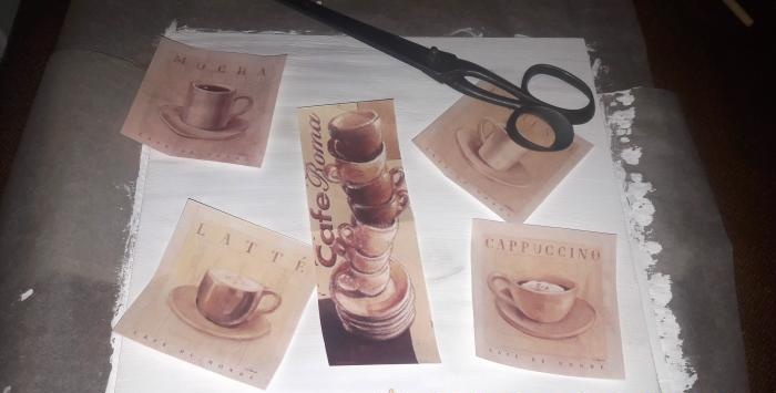 coffee painting using decoupage technique