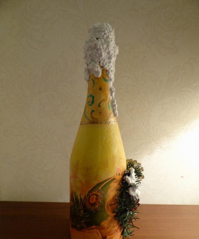 Decoupage champagne bottle
