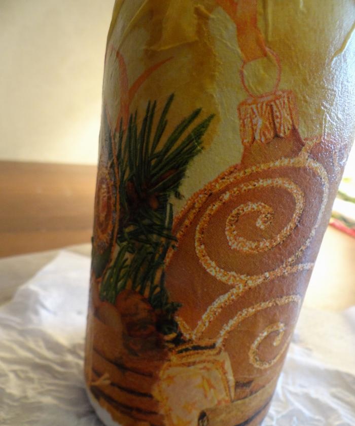 Decoupage champagne bottle