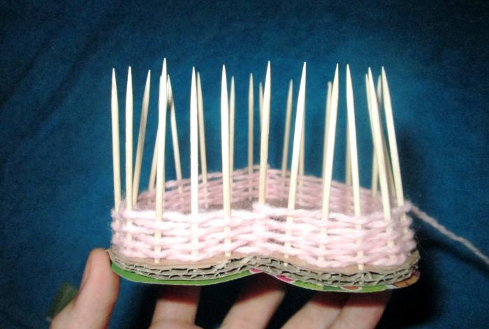 Basket Heart made of threads and toothpicks