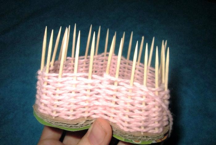 Basket Heart made of threads and toothpicks