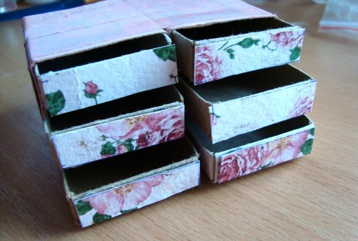 Chest of drawers made of matchboxes