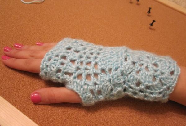 Crochet openwork mittens
