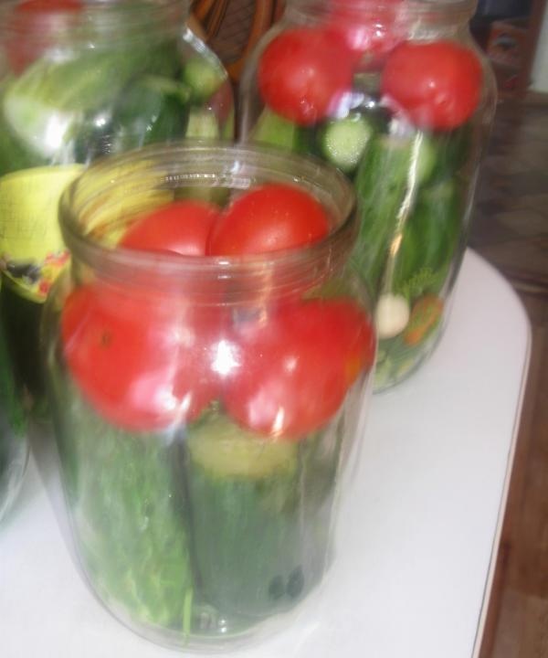 консервирани краставици с домати