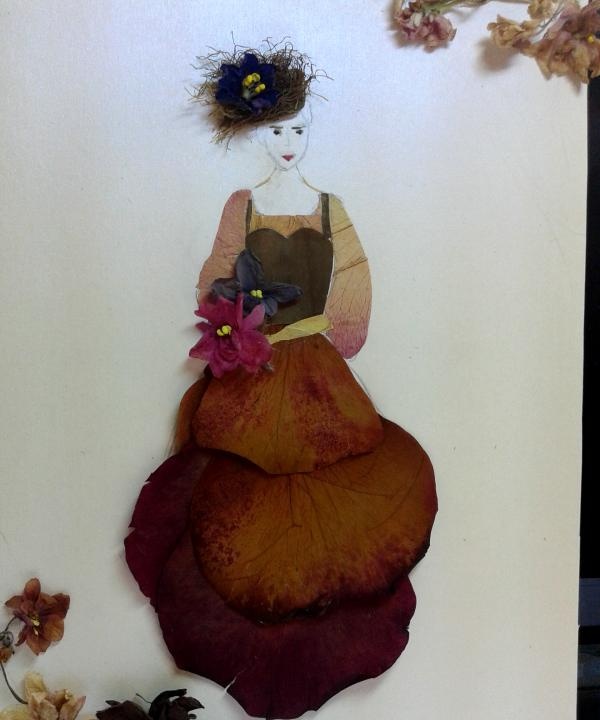 ציור ליידי עם זר פרחים