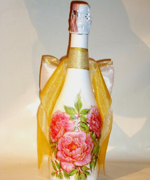 Decoupage champagneflaske