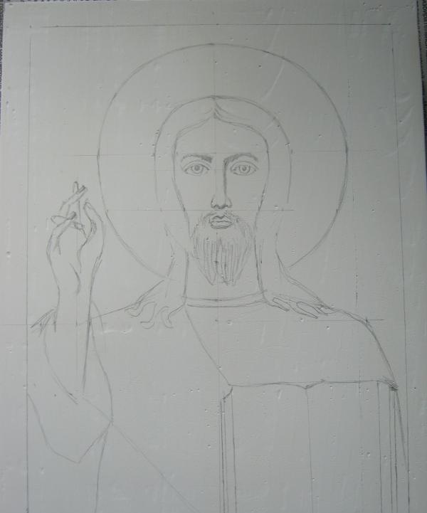rita en teckning av Jesus med blyerts