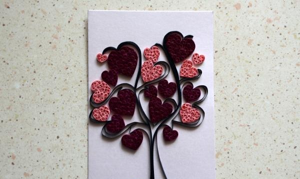 Cartão postal quilling Árvore do Amor