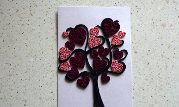 Quilling kartpostal Aşk Ağacı