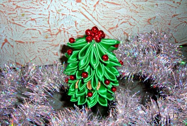 Christmas tree made of satin ribbon
