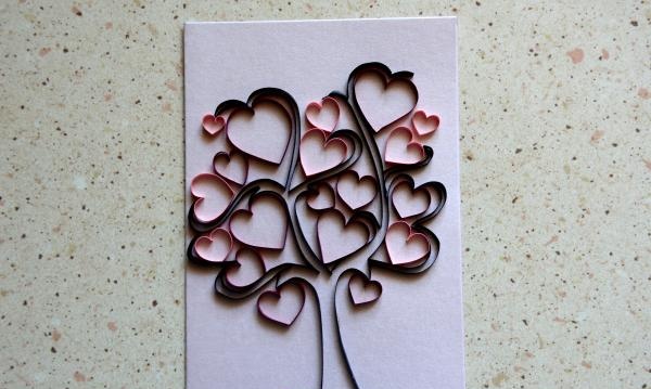 Cartão postal quilling Árvore do Amor