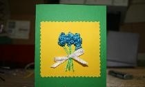 Postcard embroidered with ribbons