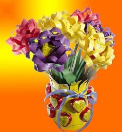 Candy bouquet made of colored paper