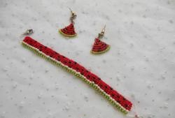 “Watermelon” line of beads: bracelet and earrings