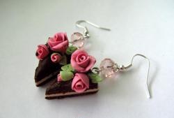 Earrings “Cakes with cream roses”