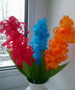 Bright hyacinths made of corrugated paper