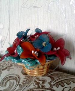 Basket with flowers made of nylon