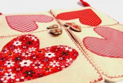 We sew coasters for hot food for Valentine's Day
