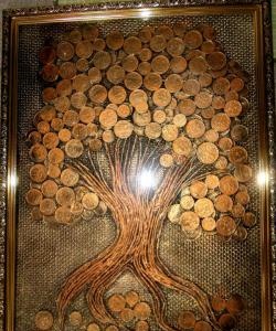 Paveikslas iš monetų „Pinigų medis“