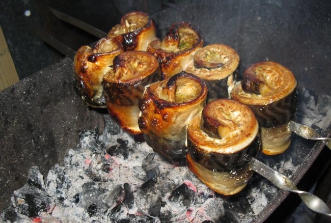 Mackerel rolls on the grill