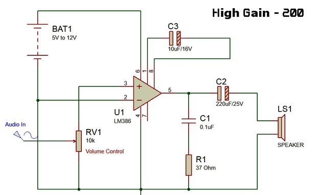 Simple amplifier based on LM386 chip