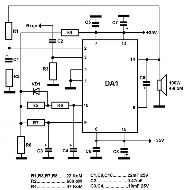 Amplifier circuit on TDA7294