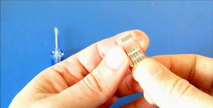 How to crimp an RJ45 connector with a simple screwdriver