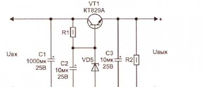 Parametrische stabilisator op basis van een transistor en een zenerdiode