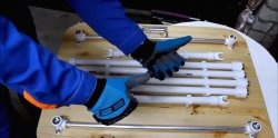 Folding work table made of PVC pipes