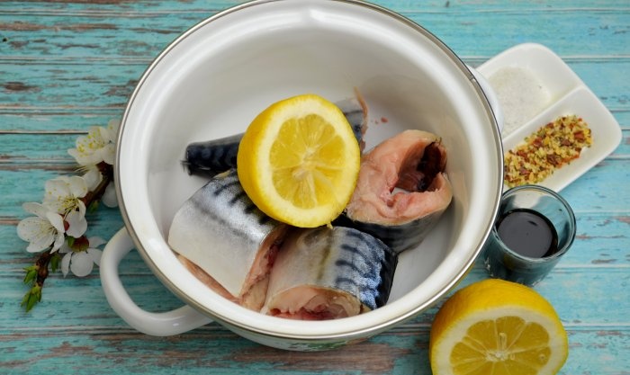 Mga piraso ng mackerel sa grill