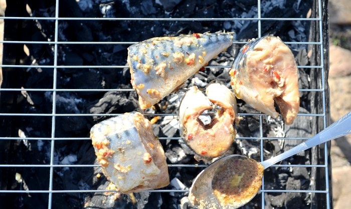 Makréla darabok a grillen