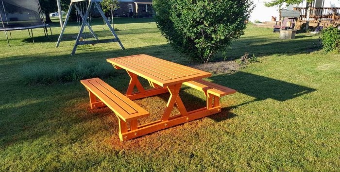 Table with benches for the garden