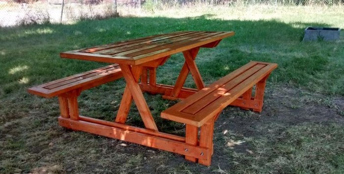 Table with benches for the garden