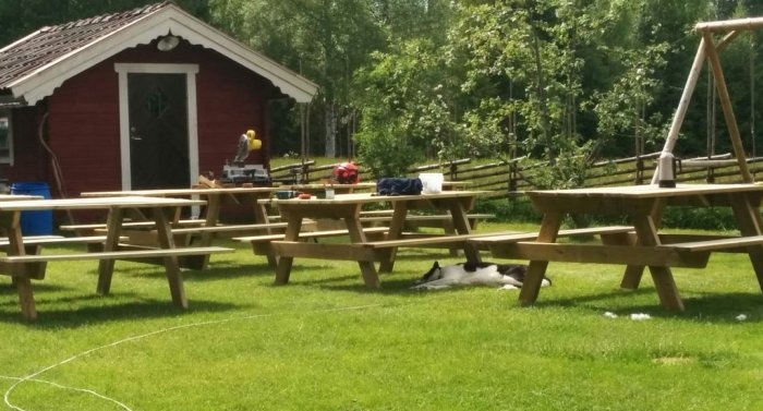 שולחן פשוט עם ספסלים לגינה