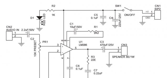 Circuito amplificador usando LM386